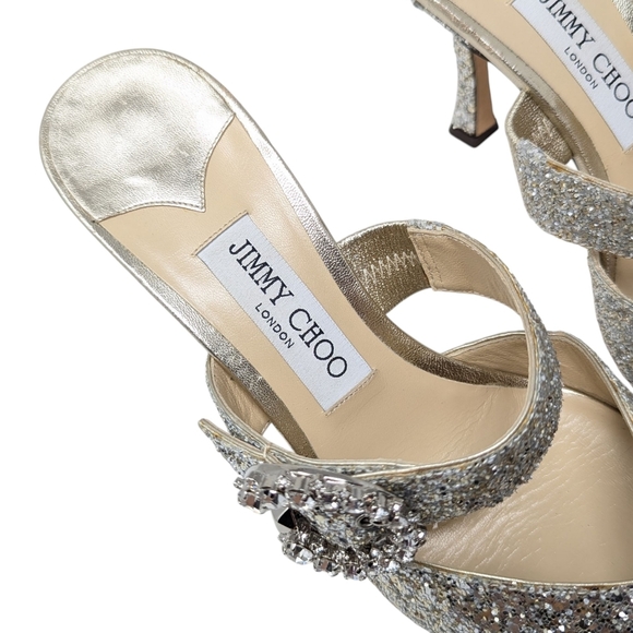 NEW Jimmy Choo Marta 100 Silver Crystal Coarse Glitter Mule Heel Size EU 40 - Picture 7 of 12